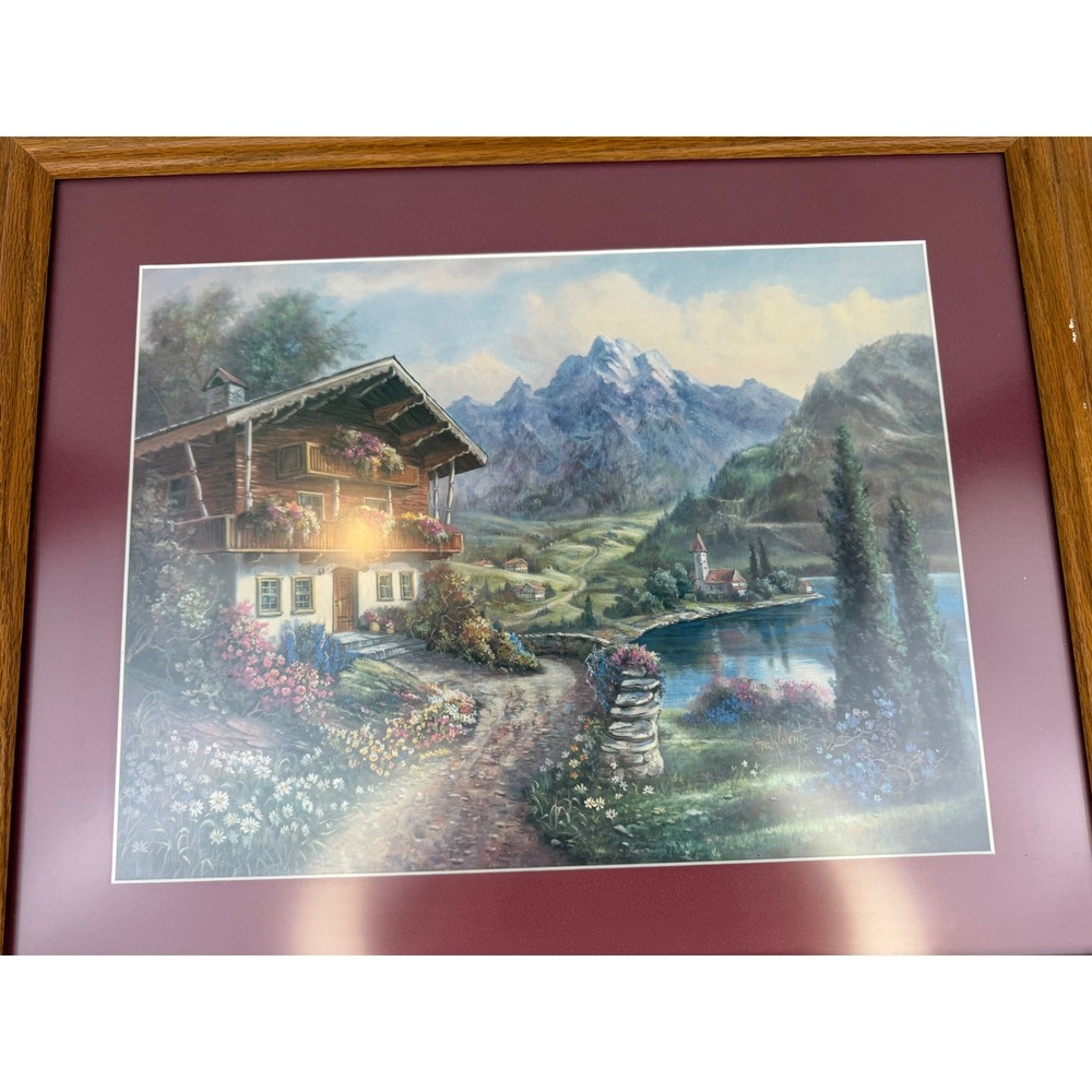 Vintage Granny Cottage Country Framed Print 2479/2480 Chalet Mountain Lake 23x19 - Picture 3 of 9